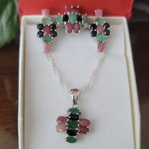 World Class Genuine Ruby, Emerald, White Sapphire Set